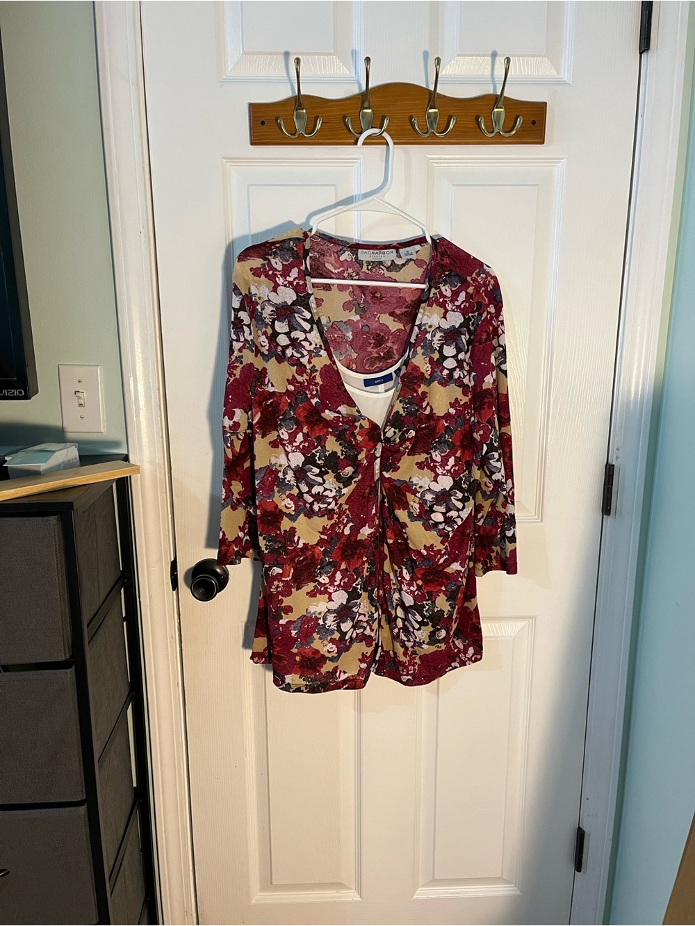 Sag Harbor Burgundy Floral V-Neck Blouse